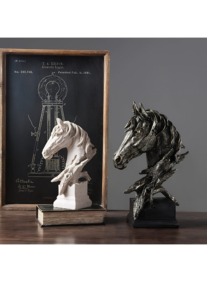 ALMiHomi Abstract Horse Head Resin Sculpture Home Decor – Sandstone Color Horse Bust Statue for Living Room, Office Desk, Shelf Decoration & Good Luck Ornament - Image 4